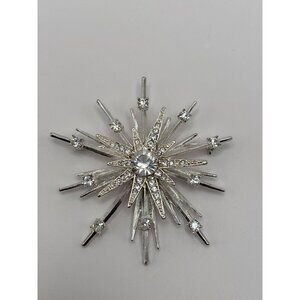 Avon Vintage Nina Ricci Starburst Brooch Pin Silver Tone Clear Rhinestones
